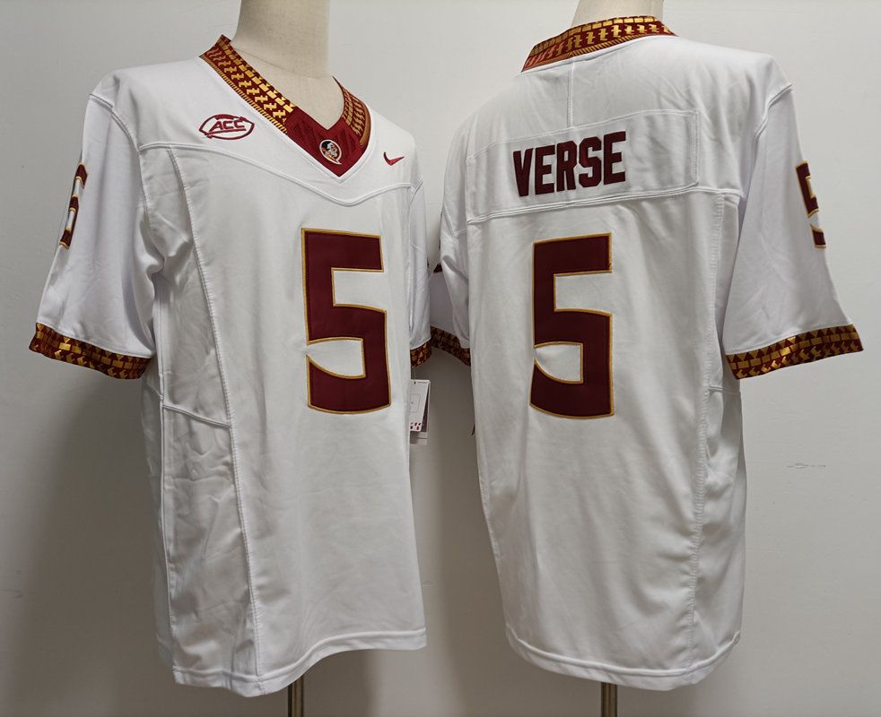 Men Florida State Seminoles FSU #5 Verse White Nike 2025 NCAA Jersey->ncaa teams->NCAA Jersey